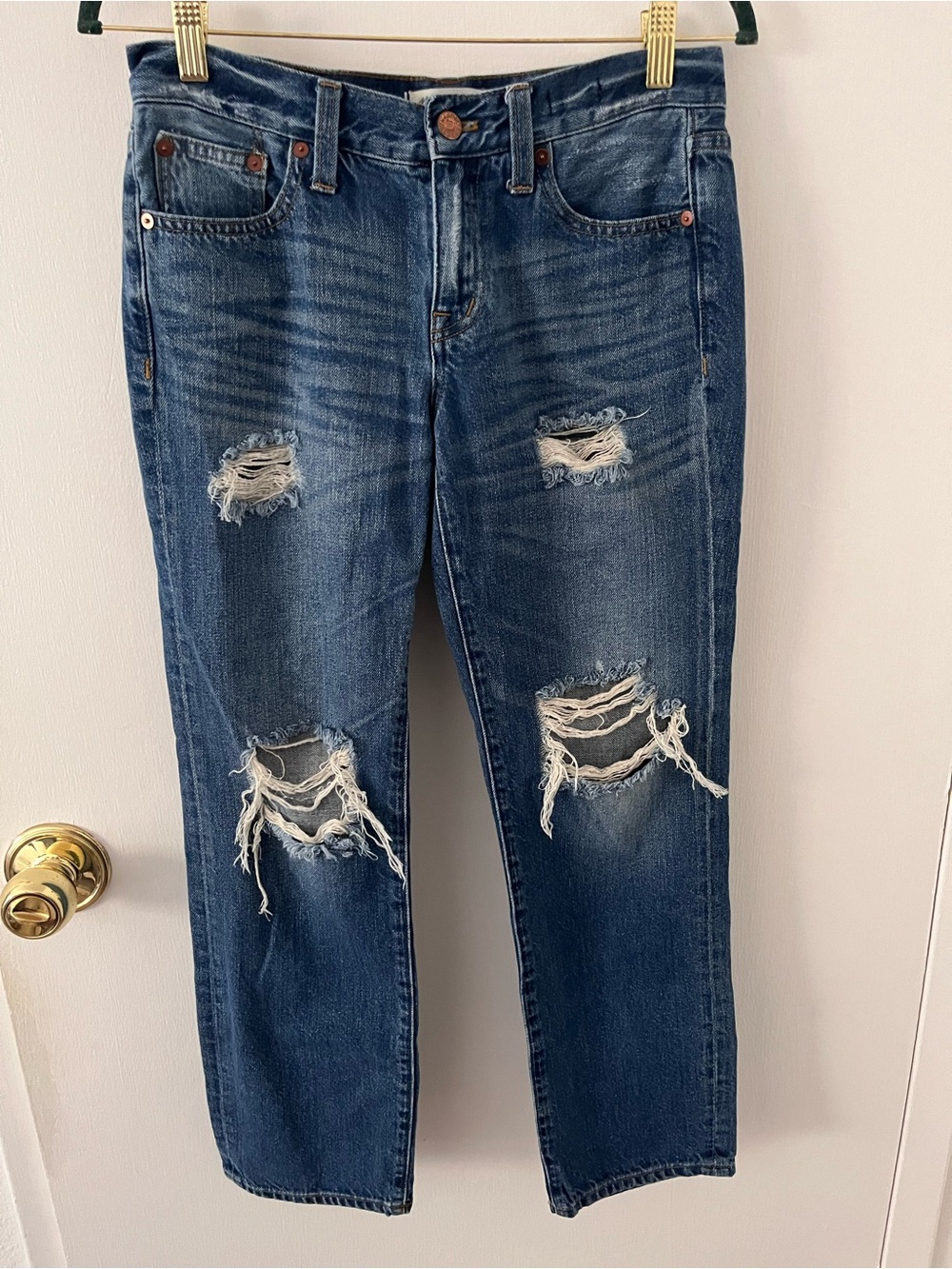 Madewell Boy Jean Distressed Destroyed Blue Denim Mid Rise Size 25